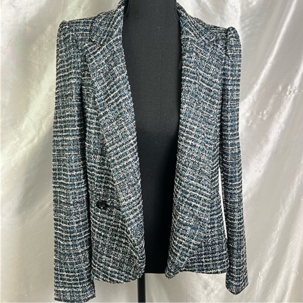 Vintage Shelby Rose Blue Tweed Blazer Classic Y2K Academia Power Jacket 8